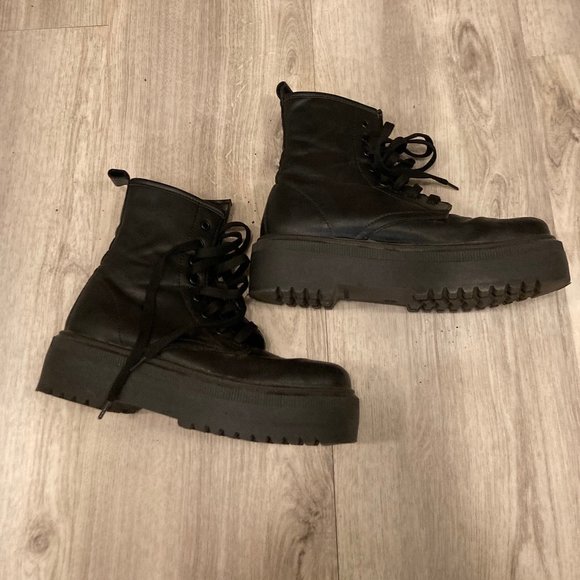 black combat platform boots
